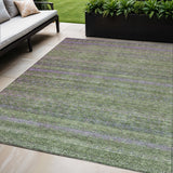 5' X 8' Olive Green And Purple Striped Washable Indoor Outdoor Area Rug