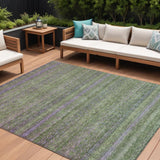 8' X 10' Olive Green And Purple Striped Washable Indoor Outdoor Area Rug