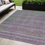 5' X 8' Purple And Lime Green Striped Washable Indoor Outdoor Area Rug
