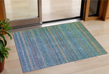3' X 5' Teal Blue And Copper Striped Washable Indoor Outdoor Area Rug
