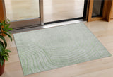 3' X 5' Artichoke Green And Silver Abstract Washable Indoor Outdoor Area Rug