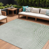 8' X 10' Artichoke Green And Silver Abstract Washable Indoor Outdoor Area Rug