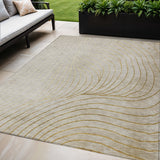 5' X 8' Beige And Silver Abstract Washable Indoor Outdoor Area Rug