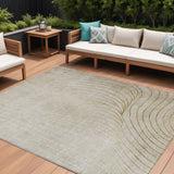8' X 10' Beige And Silver Abstract Washable Indoor Outdoor Area Rug