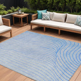 8' X 10' Blue And Silver Abstract Washable Indoor Outdoor Area Rug