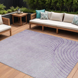 8' X 10' Lavender And Silver Abstract Washable Indoor Outdoor Area Rug
