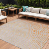 8' X 10' Orange And Silver Abstract Washable Indoor Outdoor Area Rug