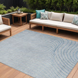 8' X 10' Sky Blue And Silver Abstract Washable Indoor Outdoor Area Rug