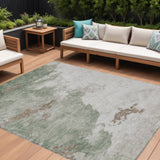 8' X 10' Artichoke Green And Linen Abstract Washable Indoor Outdoor Area Rug
