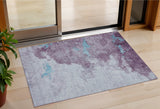 3' X 5' Lavender And Teal Blue Abstract Washable Indoor Outdoor Area Rug