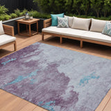 8' X 10' Lavender And Teal Blue Abstract Washable Indoor Outdoor Area Rug