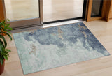 3' X 5' Pale Aqua And Taupe Abstract Washable Indoor Outdoor Area Rug