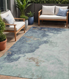 5' X 8' Pale Aqua And Taupe Abstract Washable Indoor Outdoor Area Rug