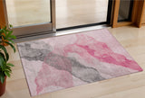 3' X 5' Blush And Gray Abstract Washable Indoor Outdoor Area Rug
