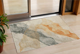 3' X 5' Orange And Gray Abstract Washable Indoor Outdoor Area Rug