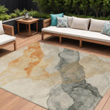 8' X 10' Orange And Gray Abstract Washable Indoor Outdoor Area Rug