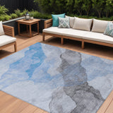 8' X 10' Sky Blue And Gray Abstract Washable Indoor Outdoor Area Rug