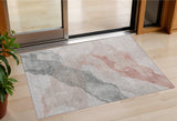 3' X 5' Salmon And Gray Abstract Washable Indoor Outdoor Area Rug