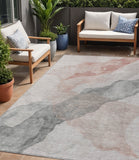 5' X 8' Salmon And Gray Abstract Washable Indoor Outdoor Area Rug