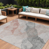 8' X 10' Salmon And Gray Abstract Washable Indoor Outdoor Area Rug
