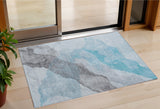 3' X 5' Teal Blue And Gray Abstract Washable Indoor Outdoor Area Rug