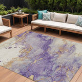 8' X 10' Purple And Gold Abstract Washable Indoor Outdoor Area Rug