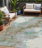 5' X 8' Teal Blue And Brown Abstract Washable Indoor Outdoor Area Rug