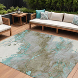 8' X 10' Teal Blue And Brown Abstract Washable Indoor Outdoor Area Rug