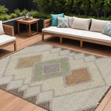 8' X 10' Brown Copper And Fern Green Geometric Washable Indoor Outdoor Area Rug