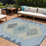 8' X 10' Denim Blue Gray And Brown Geometric Washable Indoor Outdoor Area Rug