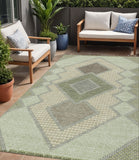 5' X 8' Green Gray And Taupe Geometric Washable Indoor Outdoor Area Rug