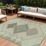 8' X 10' Green Gray And Taupe Geometric Washable Indoor Outdoor Area Rug