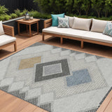 8' X 10' Gray Gold And Charcoal Geometric Washable Indoor Outdoor Area Rug