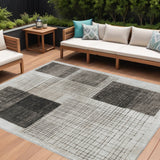 8' X 10' Ivory And Black Geometric Washable Indoor Outdoor Area Rug