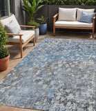 5' X 8' Blue And Gray Abstract Washable Indoor Outdoor Area Rug