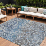 8' X 10' Blue And Gray Abstract Washable Indoor Outdoor Area Rug