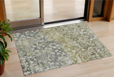 3' X 5' Olive Green And Gray Abstract Washable Indoor Outdoor Area Rug
