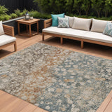 8' X 10' Beige And Copper Abstract Washable Indoor Outdoor Area Rug