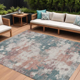 8' X 10' Coral And Teal Blue Abstract Washable Indoor Outdoor Area Rug