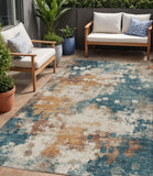 5' X 8' Teal Blue And Copper Abstract Washable Indoor Outdoor Area Rug