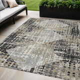 5' X 8' Black And Ivory Geometric Washable Indoor Outdoor Area Rug