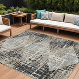 8' X 10' Black And Ivory Geometric Washable Indoor Outdoor Area Rug