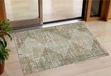 3' X 5' Fern Green And Beige Geometric Washable Indoor Outdoor Area Rug