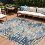 8' X 10' Navy Blue And Beige Geometric Washable Indoor Outdoor Area Rug