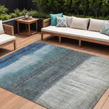 8' X 10' Blue And Gray Abstract Washable Indoor Outdoor Area Rug