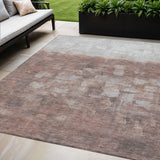 5' X 8' Rust And Silver Abstract Washable Indoor Outdoor Area Rug