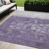 5' X 8' Purple And Silver Abstract Washable Indoor Outdoor Area Rug