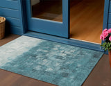 3' X 5' Teal Blue And Silver Abstract Washable Indoor Outdoor Area Rug