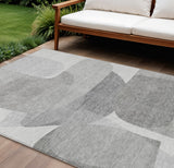 8' X 10' Linen And Gray Abstract Washable Indoor Outdoor Area Rug