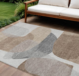 8' X 10' Brown And Gray Abstract Washable Indoor Outdoor Area Rug
